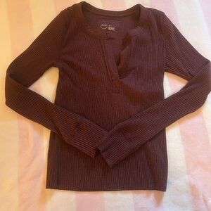 Aerie Ribbed Henley Long Sleeve Top